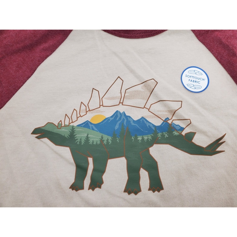 Kids Dinosaur Raglan Shirt Long Sleeve Stegosaurus Graphic Size 4 NWT - Picture 2 of 5
